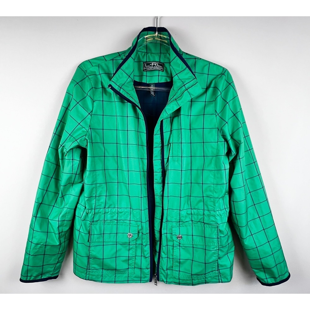Lauren Ralph Lauren‎ LRL Active Jacket M Kelly Green Windowpane Zip Windbreaker - Picture 2 of 12
